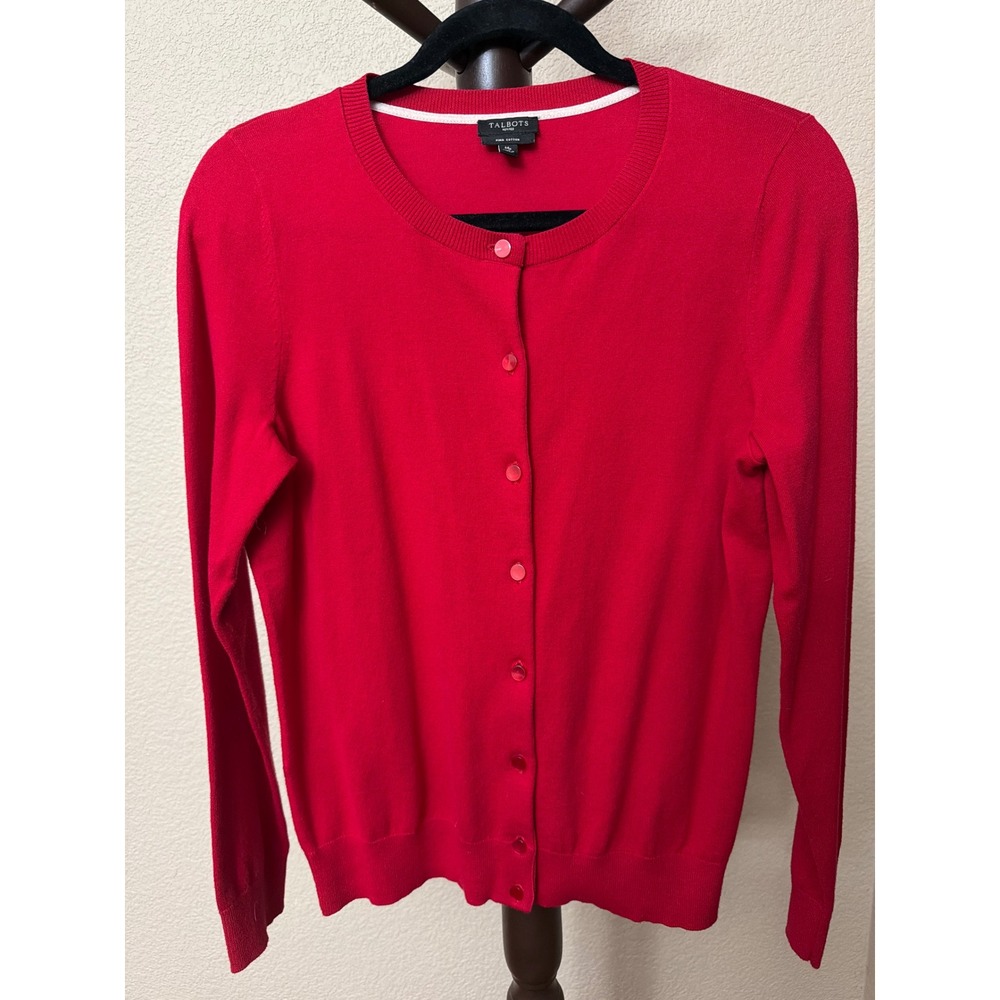 Talbots Petites Red Pima Cotton Blend Button Cardigan Sweater Size Medium P